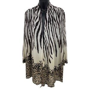 Chicos Travelers Collection Zebra Print Open Front Kimono Cardigan Jacket Size M